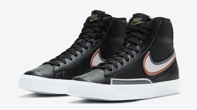 Pánské černé tenisky Nike Blazer Mid D/MS/X White/Black/Metallic Gold-Pink DC1746-001 kožené a vysoké kotníkové boty