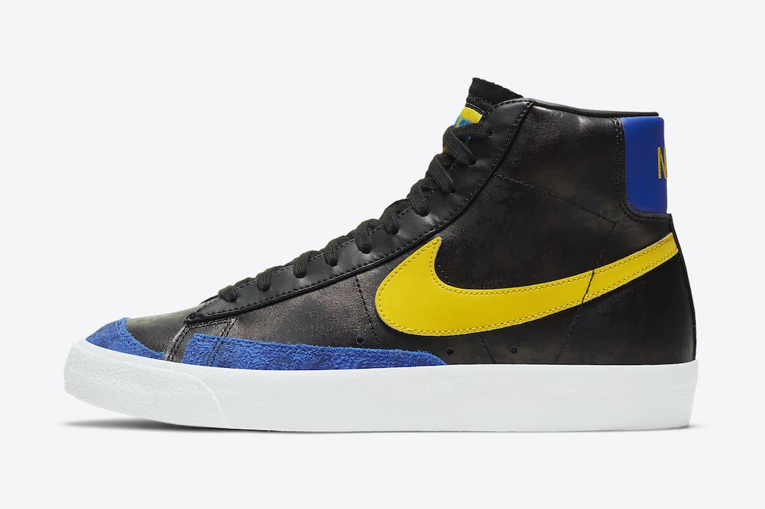 Pánské černé tenisky Nike Blazer Mid White Black Blue Yellow DC1414-001 kožené a vysoké kotníkové boty a obuv Nike