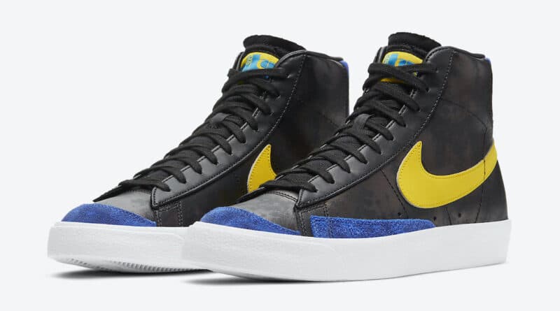 Pánské černé tenisky Nike Blazer Mid White Black Blue Yellow DC1414-001 kožené a vysoké kotníkové boty a obuv Nike