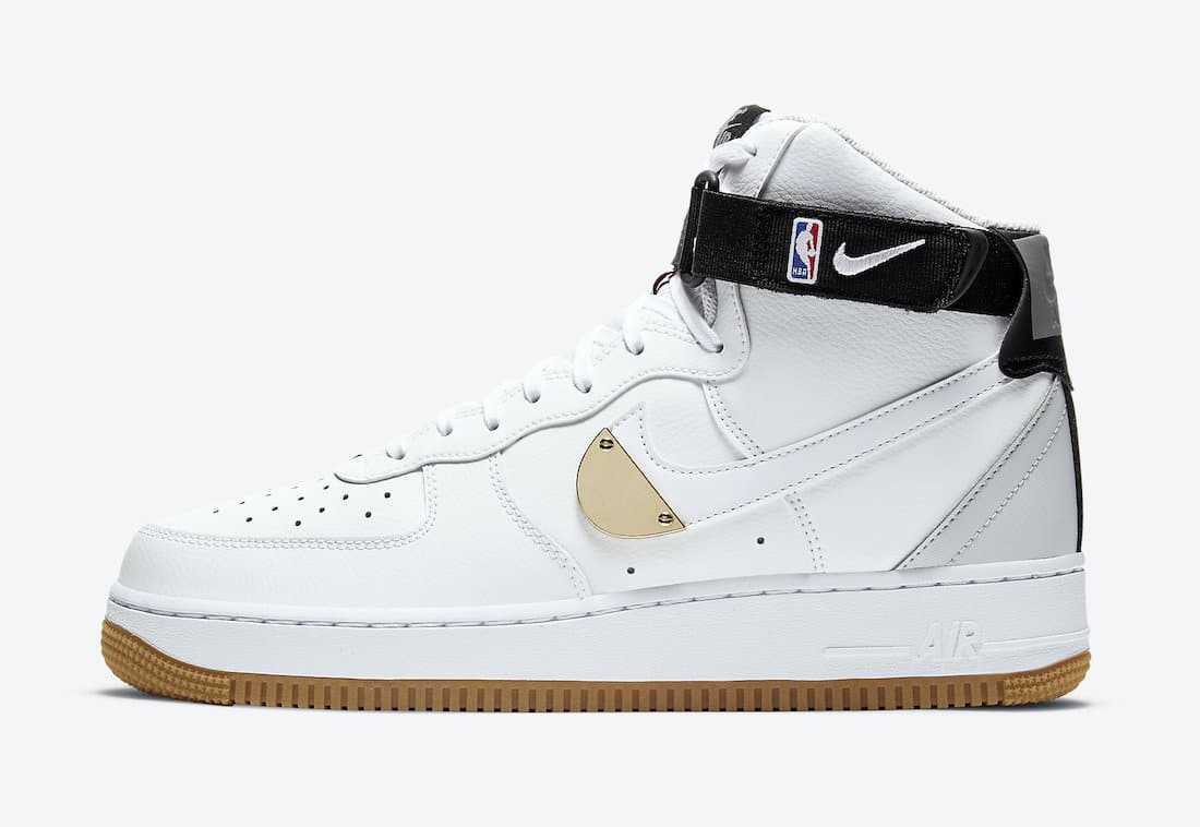 Pánské bílé tenisky Nike Air Force 1 High NBA Pack White Black Grey Gold CT2306-100 kožené a vysoké kotníkové boty a obuv Nike