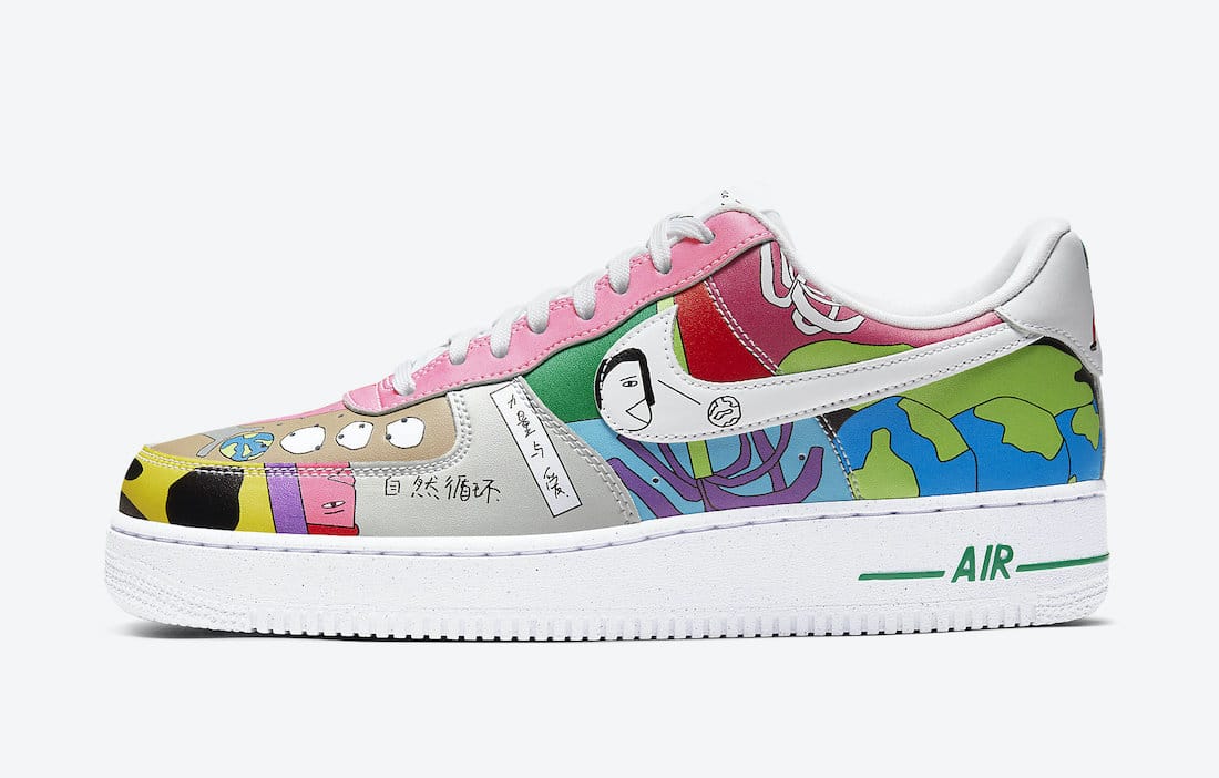 Pánské barevné tenisky Ruohan Wang x Nike Air Force 1 Flyleather White Multi Color CZ3990-900 nízké kožené boty a obuv Nike AF1