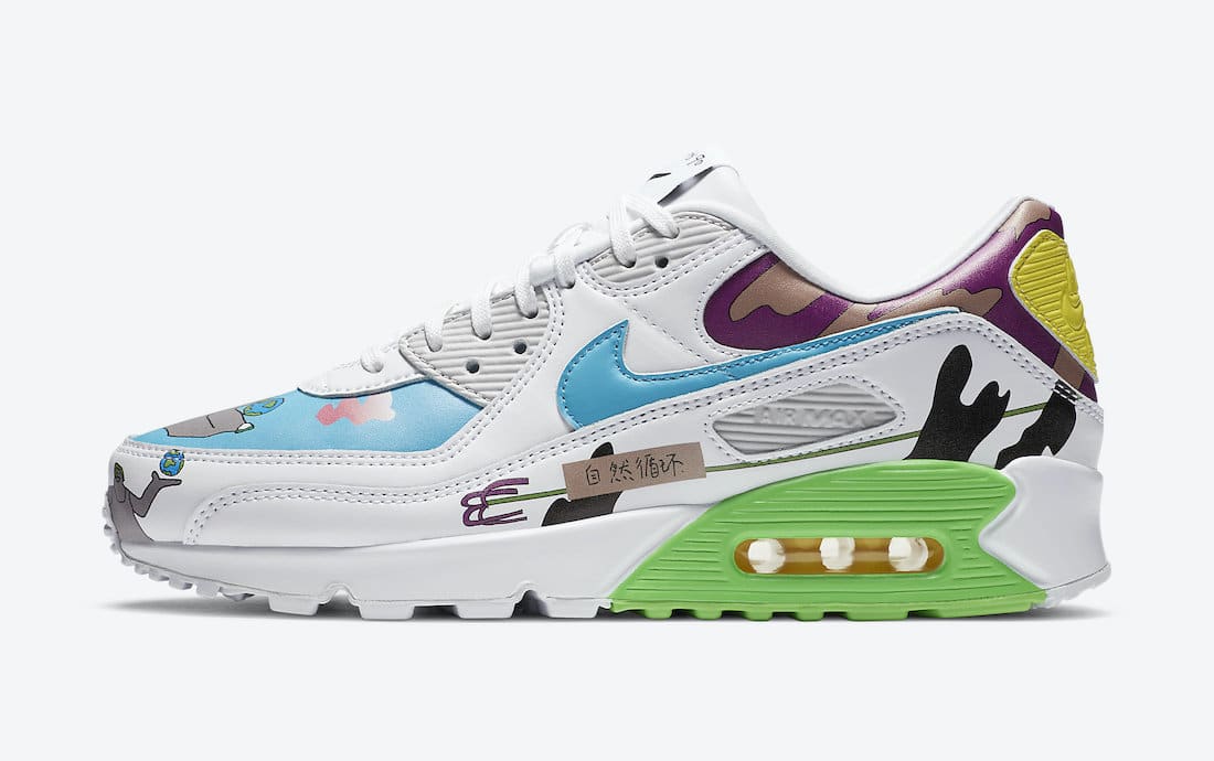 Pánské bílé tenisky Ruohan Wang x Nike Air Max 90 Flyleather White Multi Color CZ3992-900 nízké kožené boty a obuv Nike