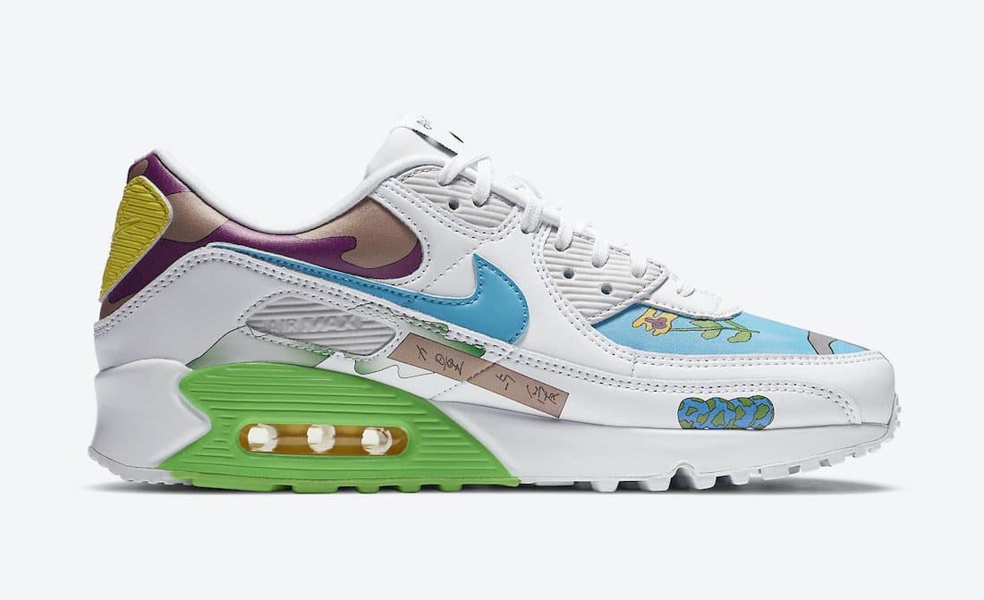 Pánské bílé tenisky Ruohan Wang x Nike Air Max 90 Flyleather White Multi Color CZ3992-900 nízké kožené boty a obuv Nike