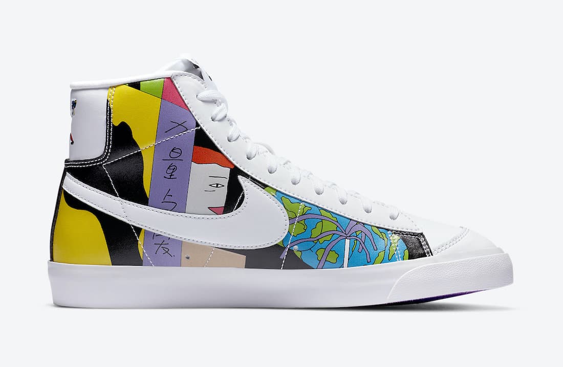 Pánské bílé tenisky Ruohan Wang x Nike Blazer Mid ’77 Flyleather White Multi Color CZ3775-900 kožené a kotníkové boty a obuv