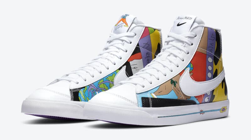 Pánské bílé tenisky Ruohan Wang x Nike Blazer Mid ’77 Flyleather White Multi Color CZ3775-900 kožené a kotníkové boty a obuv