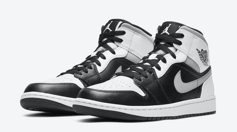 Pánské bílé a černé tenisky Air Jordan 1 Mid White Black Grey Shadow 554724-073 kožené a vysoké kotníkové boty a obuv Jordan