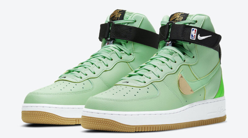 Pánské zelené tenisky Nike Air Force 1 High NBA Pack White Black Green Gold CT2306-100 kožené kotníkové boty a obuv Nike AF1