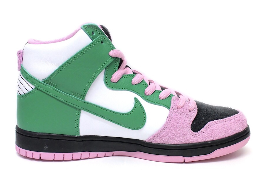 Pánské černé tenisky Nike SB Dunk High Invert Celtics Black/Pink Rise-Lucky Green kožené a semišové kotníkové boty a obuv Nike