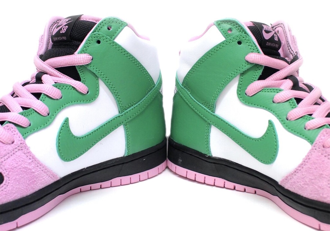 Pánské černé tenisky Nike SB Dunk High Invert Celtics Black/Pink Rise-Lucky Green kožené a semišové kotníkové boty a obuv Nike