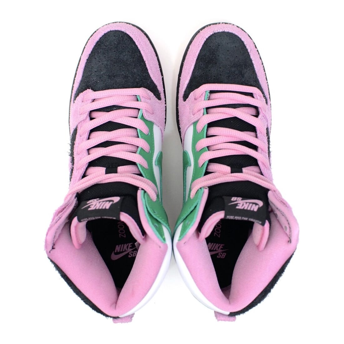 Pánské černé tenisky Nike SB Dunk High Invert Celtics Black/Pink Rise-Lucky Green kožené a semišové kotníkové boty a obuv Nike