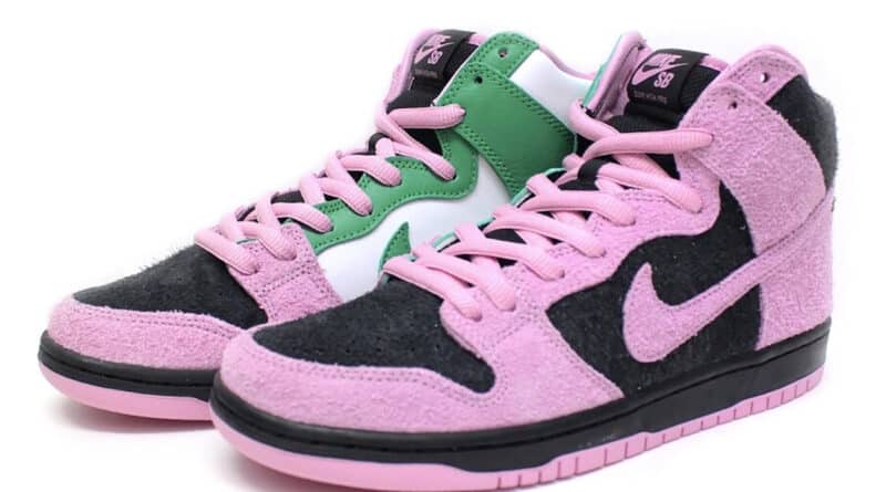 Pánské černé tenisky Nike SB Dunk High Invert Celtics Black/Pink Rise-Lucky Green kožené a semišové kotníkové boty a obuv Nike