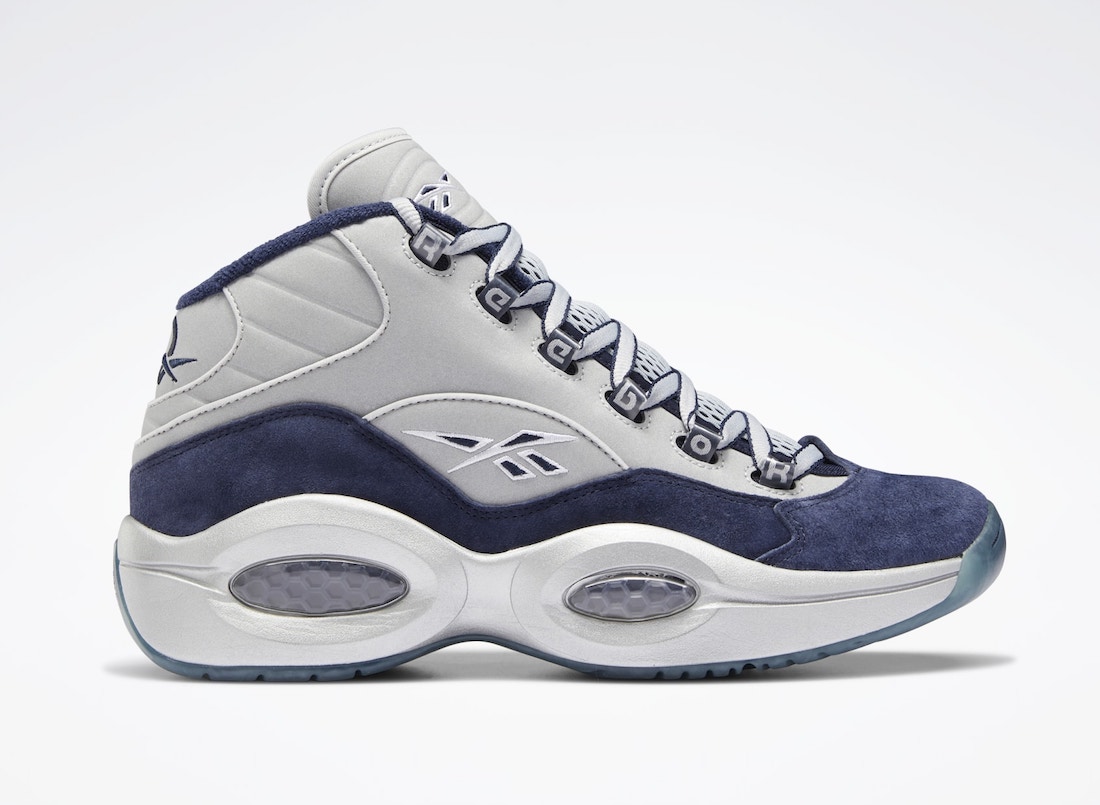 Pánské bílé tenisky Reebok Question Mid Dallas Cowboys Vector Navy/Silver Metallic-White FZ3945 kotníkové basketbalové boty a obuv