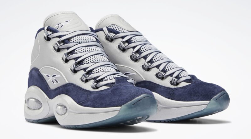 Pánské bílé tenisky Reebok Question Mid Dallas Cowboys Vector Navy/Silver Metallic-White FZ3945 kotníkové basketbalové boty a obuv