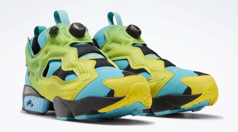 Pánské modré tenisky a boty Chromat x Reebok Instapump Fury Emerald/Alert Yellow-Glacier Blue FY0825 nízké botasky a obuv Reebok