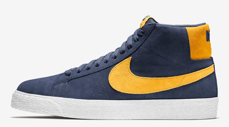 Pánské modré tenisky Nike SB Blazer Mid White/Navy Blue-Yellow 864349-402 semišové a vysoké kotníkové boty a obuv Nike