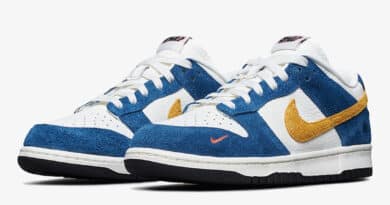 Pánské bílé modré tenisky Kasina x Nike Dunk Low Sail/University Gold-Industrial Blue CZ6501-100 kožené a semišové boty