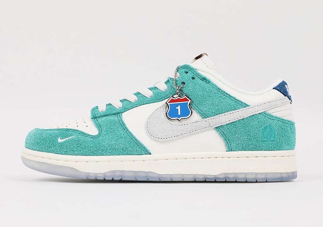 Pánské bílé zelené tenisky Kasina x Nike Dunk Low Sail/White-Neptune Green-Industrial Blue CZ6501-101 kožené a semišové boty