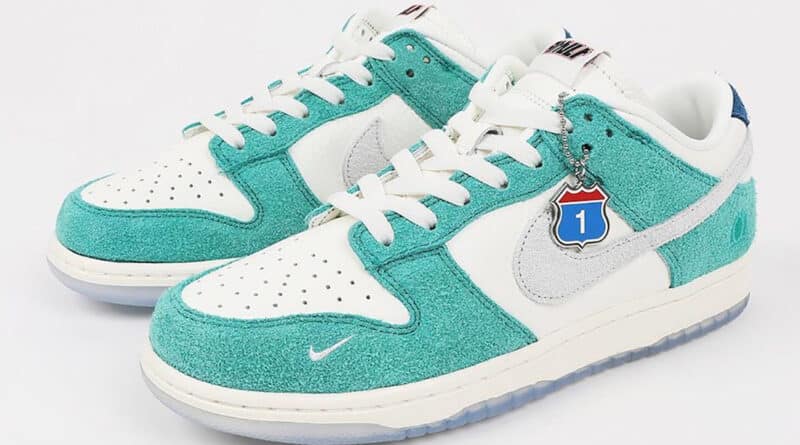 Pánské bílé zelené tenisky Kasina x Nike Dunk Low Sail/White-Neptune Green-Industrial Blue CZ6501-101 kožené a semišové boty