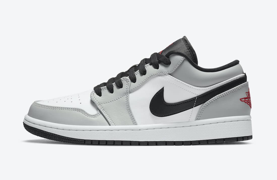 Pánské bílé šedé tenisky Air Jordan 1 Low Light Smoke Grey/Gym Red-White 553558-030 kožené nízké boty a obuv Jordan