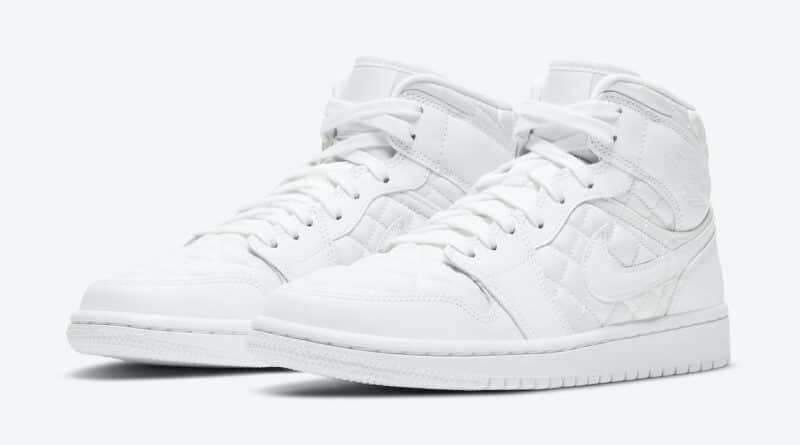 Pánské bílé tenisky Air Jordan 1 Mid SE White Quilted White/White-Black DB6078-100 kožené a vysoké kotníkové boty a obuv Nike