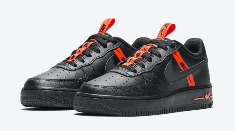 Dětské černé tenisky Nike Air Force 1 GS Low Black/Total Orange/Black CT4683-001 kožené nízké boty a obuv Nike AF1