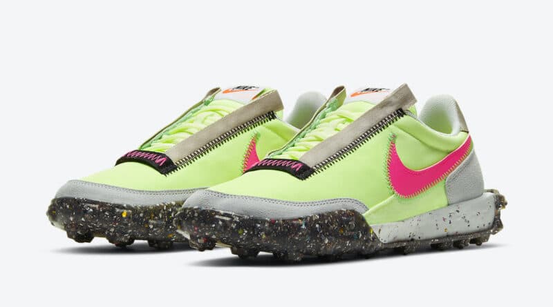 Dámské zelené tenisky a boty Nike Waffle Racer Crater WMNS Barely Volt/Pink Blast-Black CT1983-700 nízké sportovní botasky a obuv