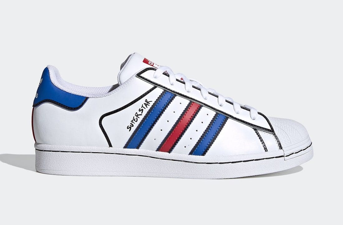Pánské bílé tenisky a boty adidas Superstar Sharpie Cloud White/Blue-Core Black FY3116 kožené nízké botasky a obuv adidas