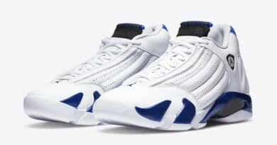 Pánské bílé tenisky Air Jordan 14 White/Hyper Royal-Black 487471-104 kožené a vysoké kotníkové boty a obuv Jordan