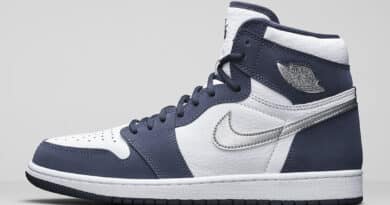 Pánské bílé modré tenisky Air Jordan 1 High OG CO.JP White/Midnight Navy-Metallic Silver DC1788-100 kožené kotníkové boty a obuv Jordan