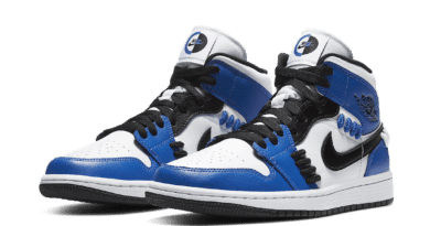 Pánské bílé a modré tenisky Air Jordan 1 Mid SE Game Royal/Black-White CV0152-401 kožené a vysoké kotníkové boty a obuv Jordan