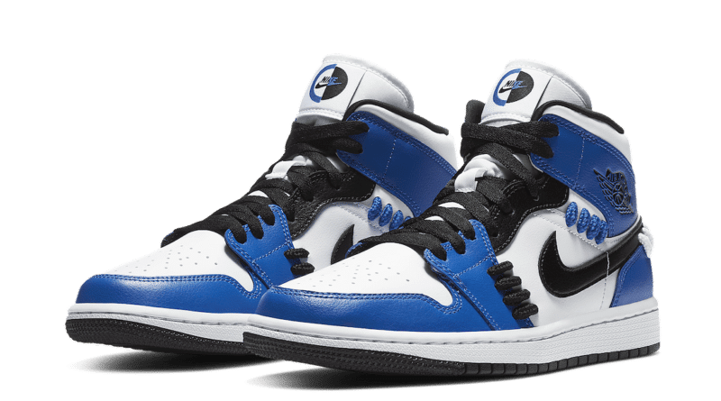 Pánské bílé a modré tenisky Air Jordan 1 Mid SE Game Royal/Black-White CV0152-401 kožené a vysoké kotníkové boty a obuv Jordan