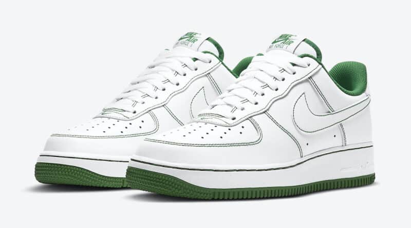 Pánské bílé tenisky Nike Air Force 1 Low White/White-Pine Green CV1724-103 kožené nízké boty a obuv Nike AF1