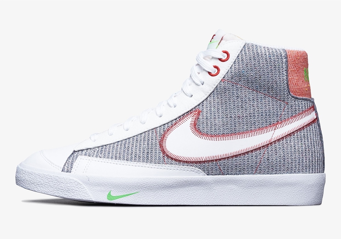 Pánské bílé šedé tenisky Nike Blazer Mid 77 Grey/White/Sport Red-Electric Green CW5838-022 vysoké kotníkové boty a obuv Nike