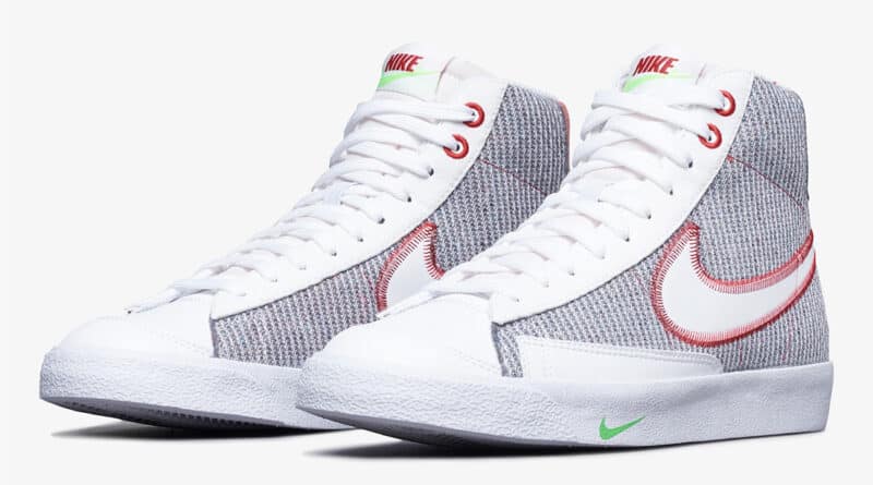 Pánské bílé šedé tenisky Nike Blazer Mid 77 Grey/White/Sport Red-Electric Green CW5838-022 vysoké kotníkové boty a obuv Nike