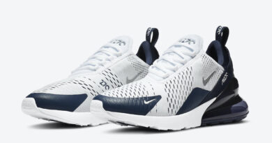 Pánské bílé modré tenisky a boty Nike Air Max 270 White/Midnight Navy-Metallic Silver DH0613-100 nízké botasky a obuv Nike