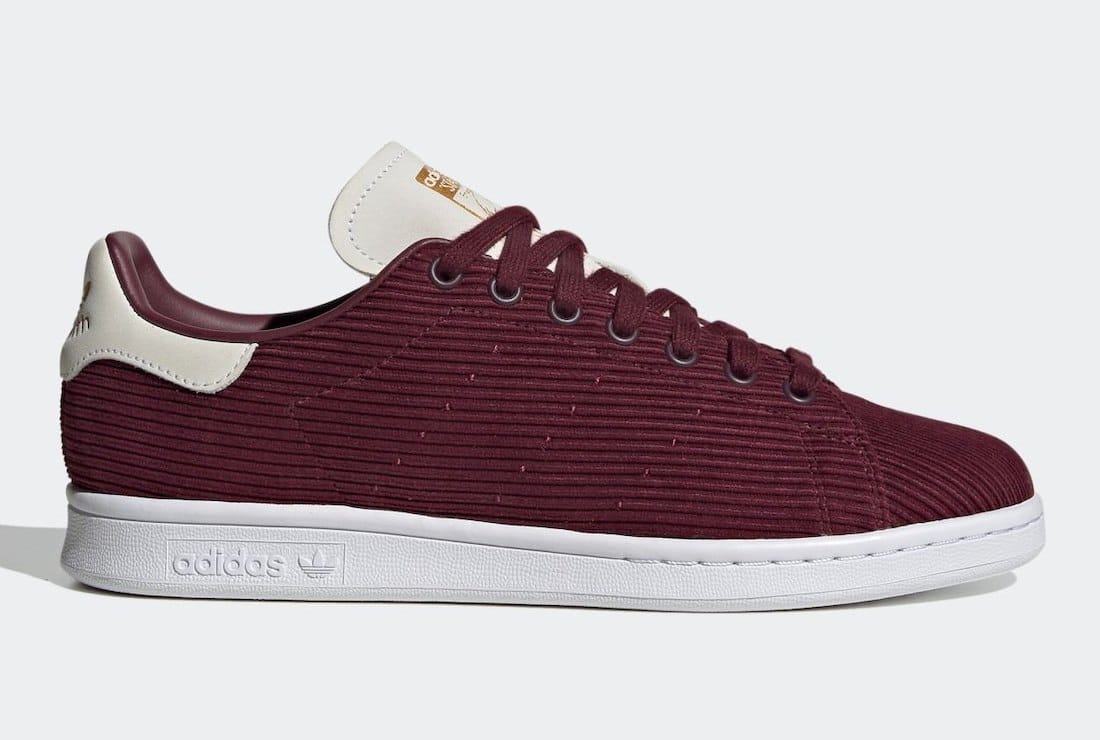 Pánské vínové tenisky a boty adidas Stan Smith Maroon/Footwear White-Gold Metallic FU9616 manšestrové nízké botasky a obuv adidas