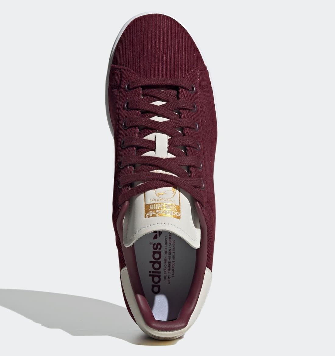 Pánské vínové tenisky a boty adidas Stan Smith Maroon/Footwear White-Gold Metallic FU9616 manšestrové nízké botasky a obuv adidas