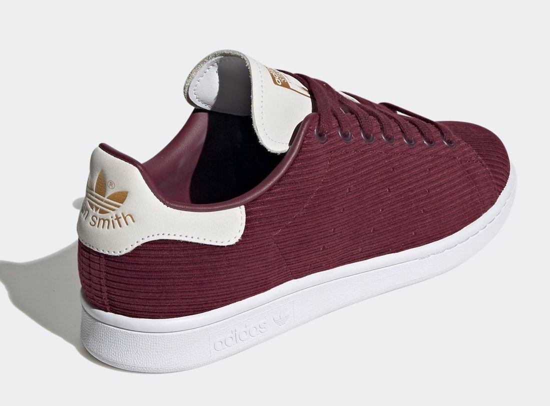 Pánské vínové tenisky a boty adidas Stan Smith Maroon/Footwear White-Gold Metallic FU9616 manšestrové nízké botasky a obuv adidas