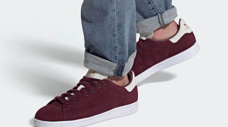 Pánské vínové tenisky a boty adidas Stan Smith Maroon/Footwear White-Gold Metallic FU9616 manšestrové nízké botasky a obuv adidas