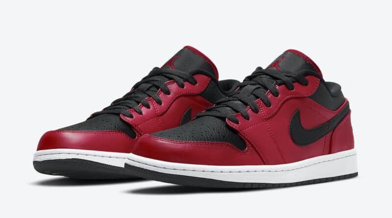 Pánské červené černé tenisky Air Jordan 1 Low Gym Red/Black-White 553558-605 kožené nízké boty a obuv Jordan