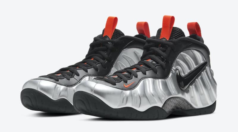 Pánské stříbrné černé tenisky Nike Air Foamposite Pro Flat Silver/Black-Electro Orange CT2286-001 kotníkové boty a obuv Nike