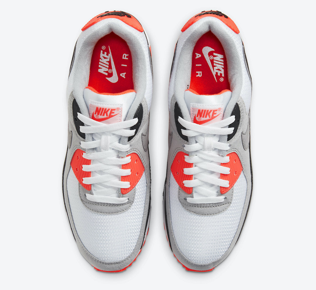 Pánské bílé šedé tenisky a boty Nike Air Max 90 OG Infrared White/Black-Cool Grey-Radiant Red CT1685-100 nízké botasky a obuv Nike