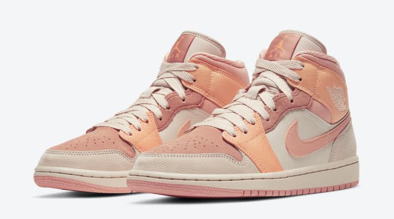 Dámské růžové a krémové tenisky Air Jordan 1 Mid Atomic Orange/Apricot Agate-Terra Blush DH4270-800 kotníkové boty a obuv Jordan