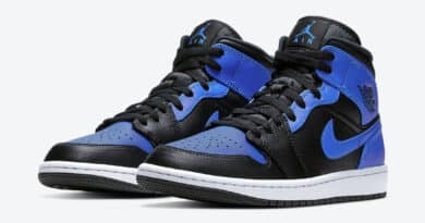 Pánské černé a modré tenisky Air Jordan 1 Mid Black/Hyper Royal-White 554724-077 kožené a vysoké kotníkové boty a obuv Jordan