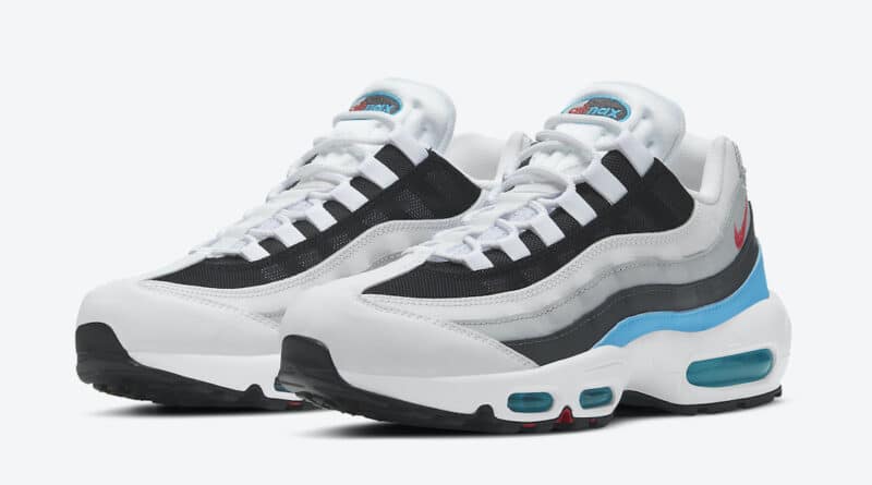 Pánské bílé černé tenisky a boty Nike Air Max 95 White/Black-Glass Blue-Challenger Red CV6971-100 sportovní nízké botasky a obuv Nike