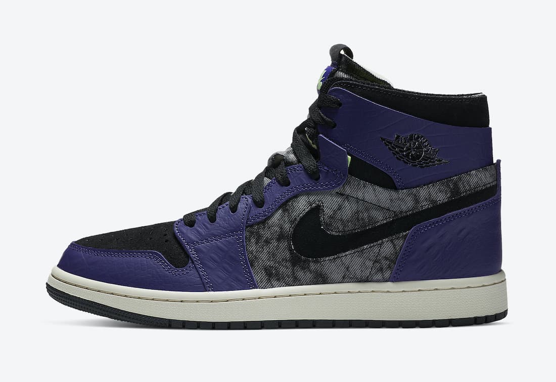 Pánské černé fialové tenisky Air Jordan 1 Zoom Comfort Bayou Boys New Orchid/Lime Blast-Black DC2133-500 kotníkové boty a obuv Jordan