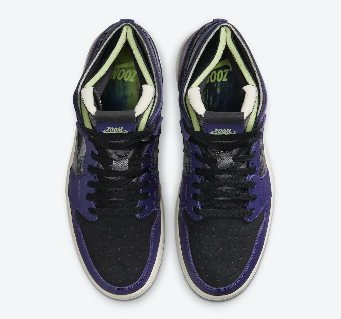 Pánské černé fialové tenisky Air Jordan 1 Zoom Comfort Bayou Boys New Orchid/Lime Blast-Black DC2133-500 kotníkové boty a obuv Jordan