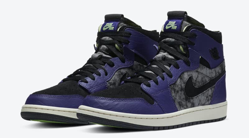 Pánské černé fialové tenisky Air Jordan 1 Zoom Comfort Bayou Boys New Orchid/Lime Blast-Black DC2133-500 kotníkové boty a obuv Jordan