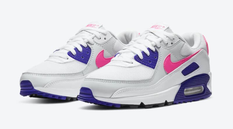 Dámské bílé tenisky a boty Nike Air Max 90 WMNS White/Vast Grey-Pink Blast-Concord DC9209-100 sportovní nízké botasky a obuv Nike