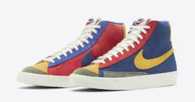 Barevné semišové boty Nike Blazer Mid ’77 Vintage WE Suede Coastal Blue/University Red-Spiral Sage-Sun Halo Yellow DC9179-476